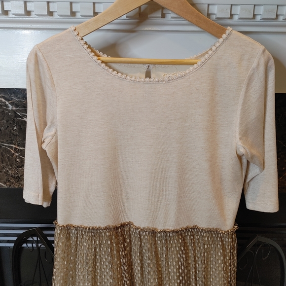 ANTHROPOLOGIE LILI'S CLOSET LACE OVERLAY DRESS, BEIGE/BROWN M - Picture 4 of 12